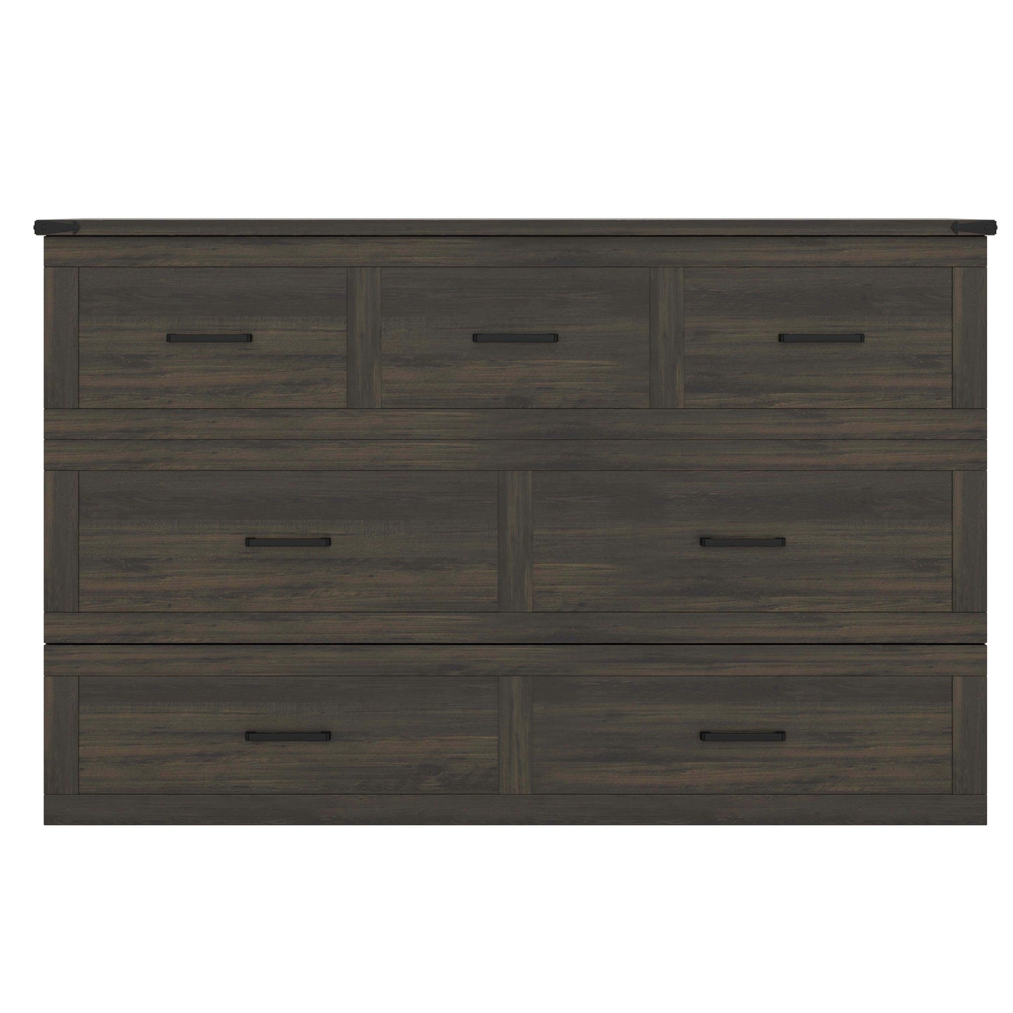 Murphy Bed Cabinet Queen Size with Charging Station, Multi-Functional Foldable Platform Bed with 1 Large Storage Drawer for Guest Room, Small Bedroom, Rustic Gray