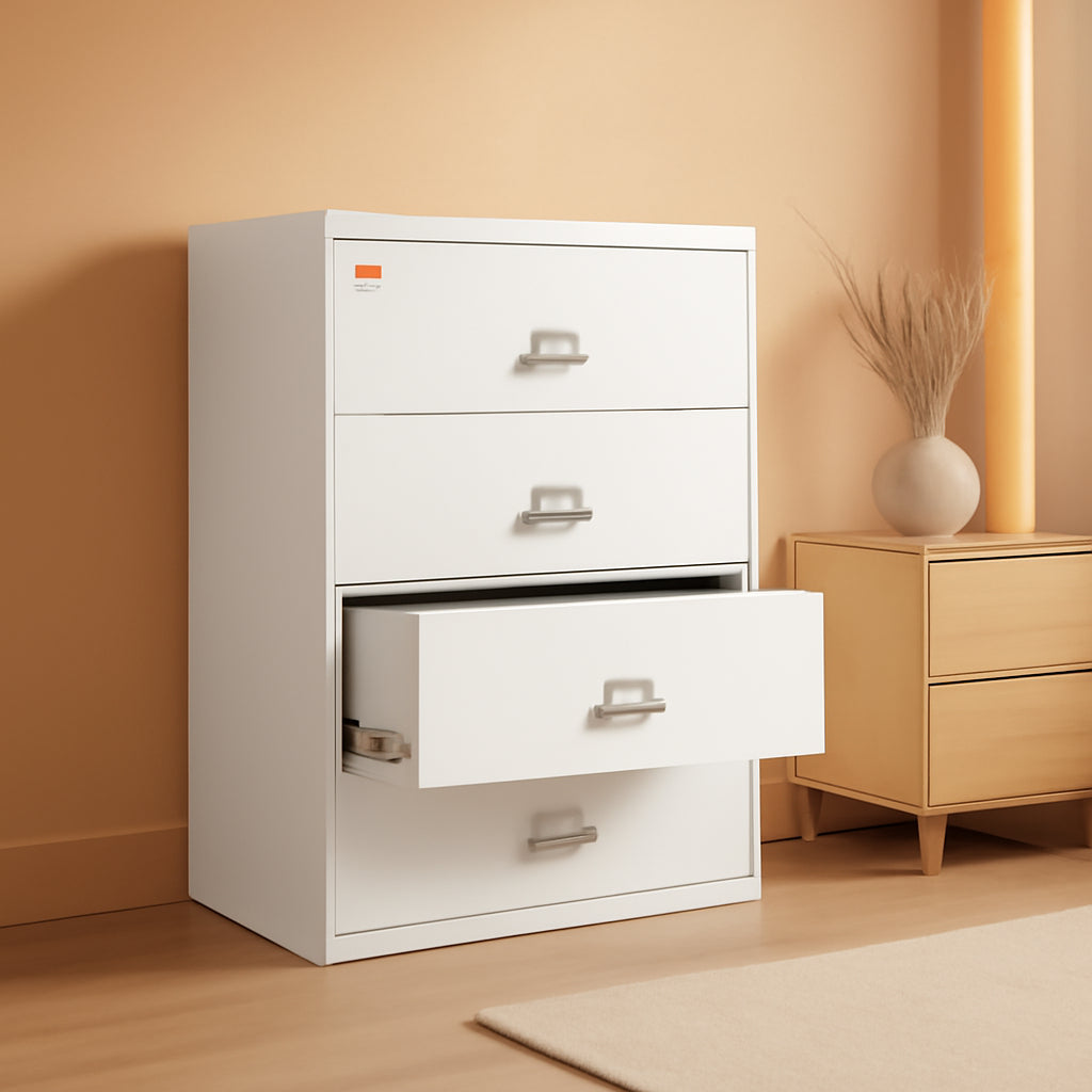 White 4 Drawer Fire Safe Lateral File Cabinet 1 Hour