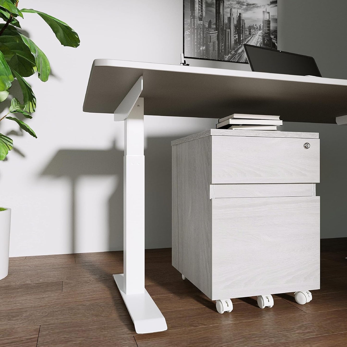 Grey Rolling Locking Two Drawer Vertical Filing Cabinet