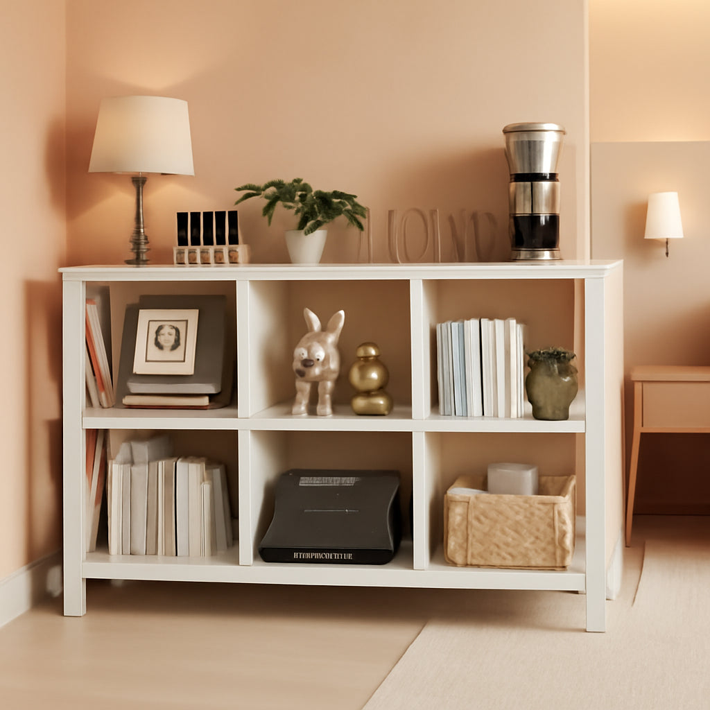 Six Cube Storage Organizer White Oak 47 Inch Bookshelf