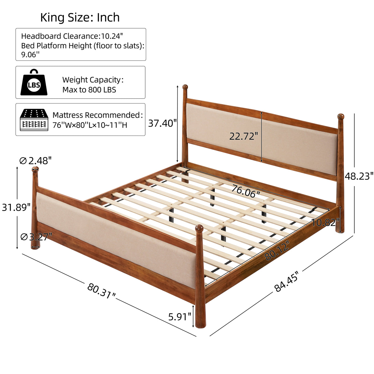 King Size Upholstered Platform Bed Frame
