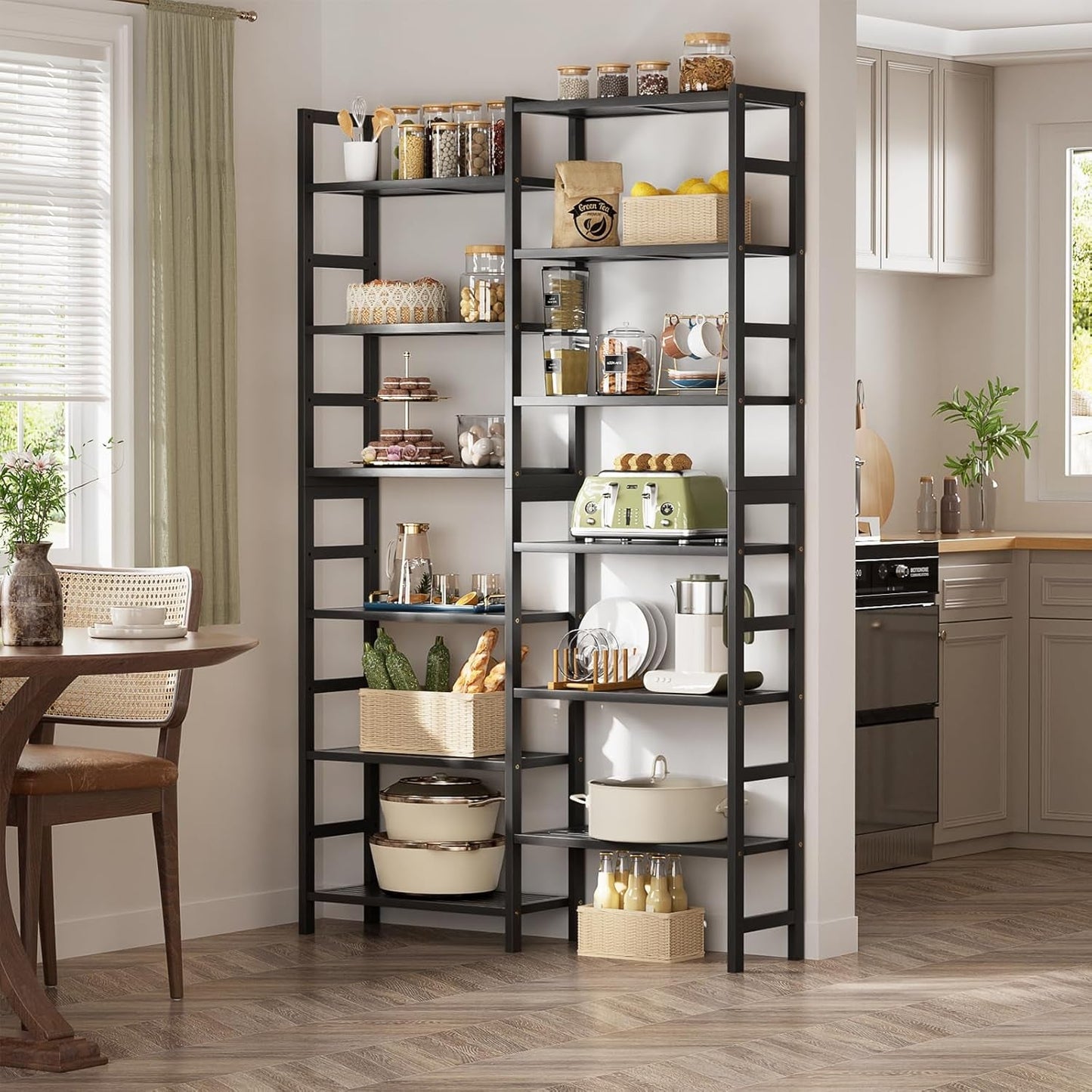 Double Wide Black Bookshelf Freestanding 6 Feet Tall