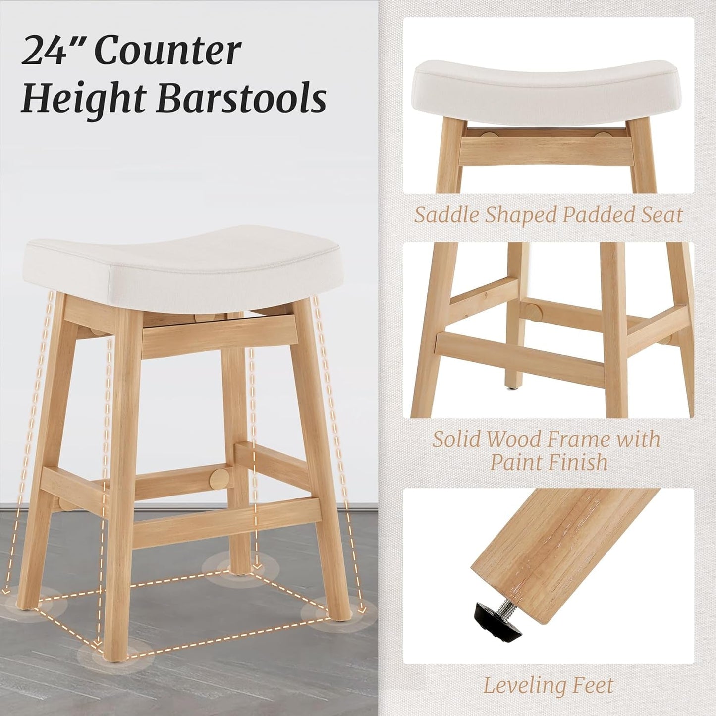 Bar Stools Set Of 3 24 Inch Counter Height Beige Stools