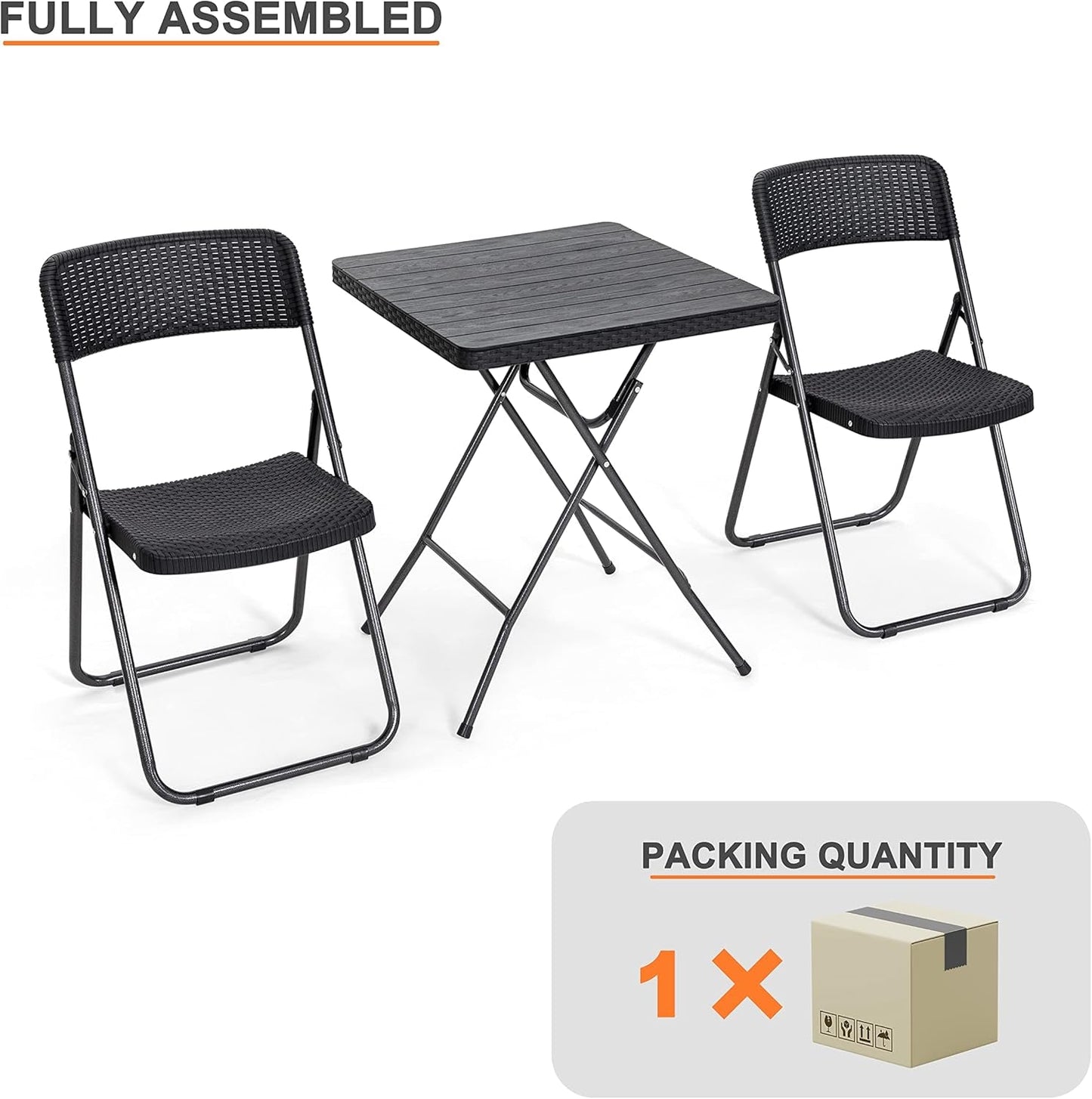 Three Piece Folding Patio Bistro Set All Weather Black For Balcony Porch And Backyard Outdoor Furniture