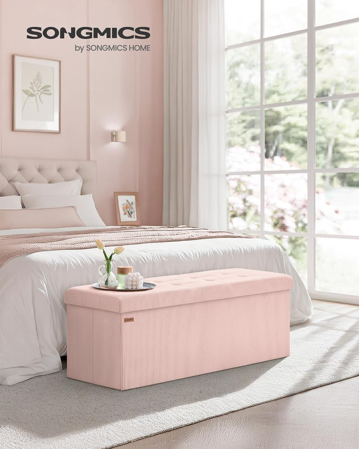 Pink Foldaway Underbed Storage Ottoman Bench