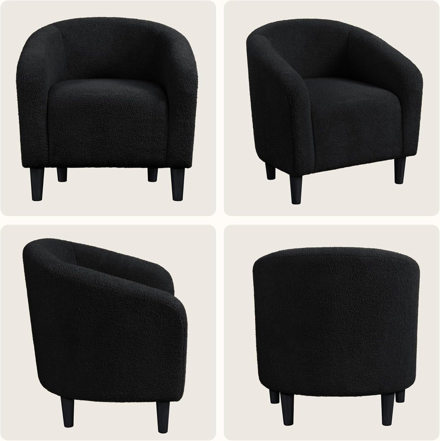 Black Boucle Armchair Club Chair Cushioned Comfort