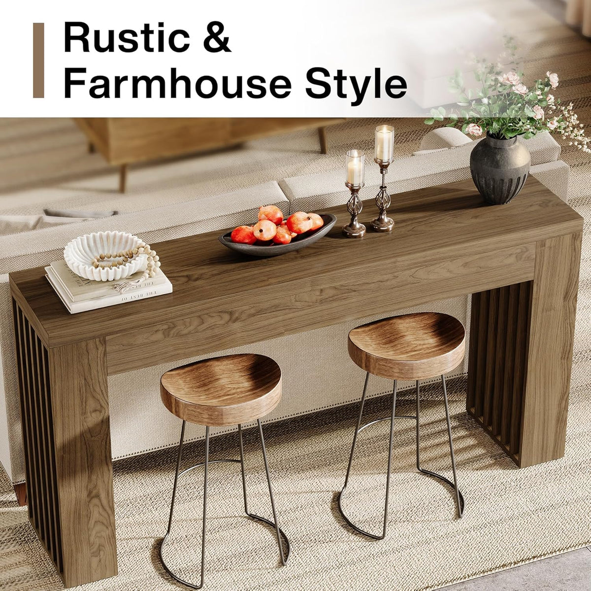 59" Farmhouse Console Table with Vertical Slat Legs