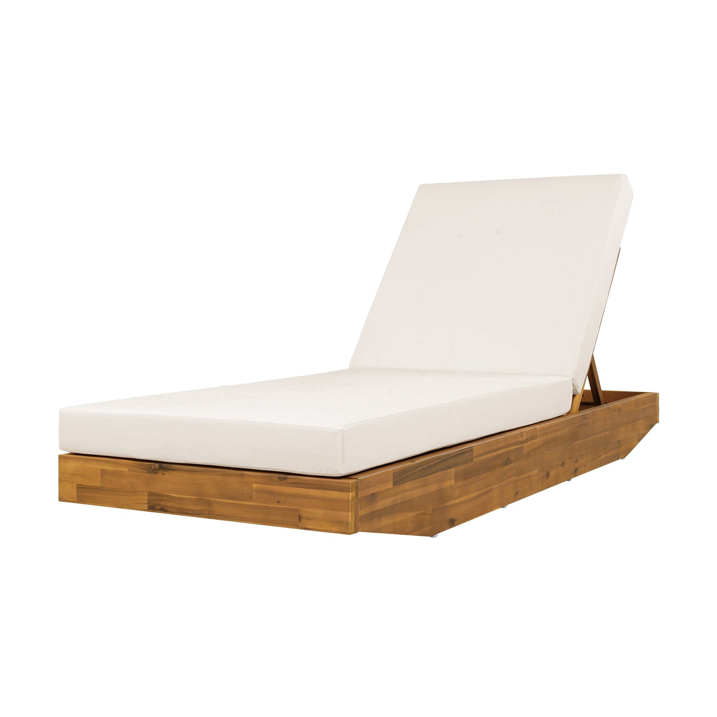 Acacia Wood Chaise Lounge with Cushion - Teak Finish