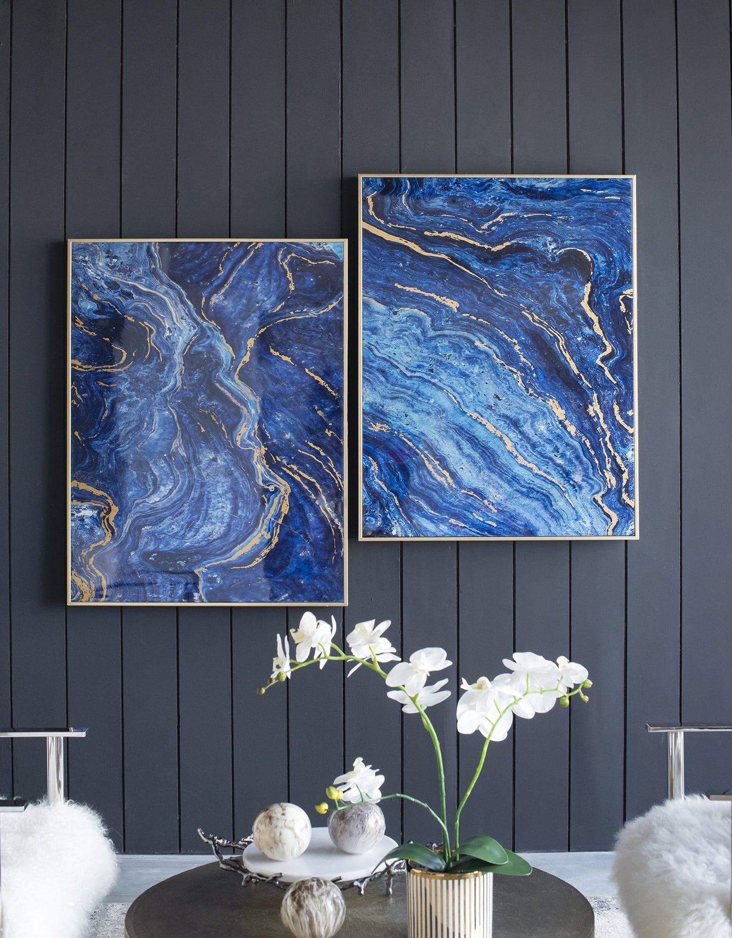 The Oceanus Elegance™ — Marbled Blue & Gold Panel Wall Art