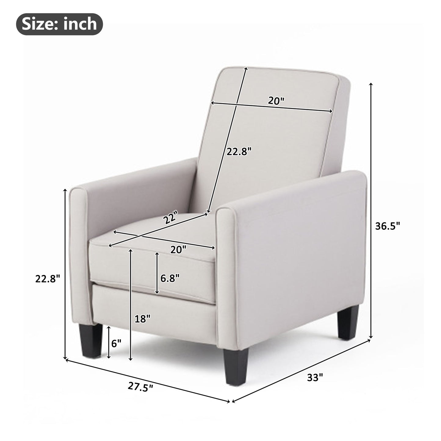 27.5" Push Back Recliner Chair