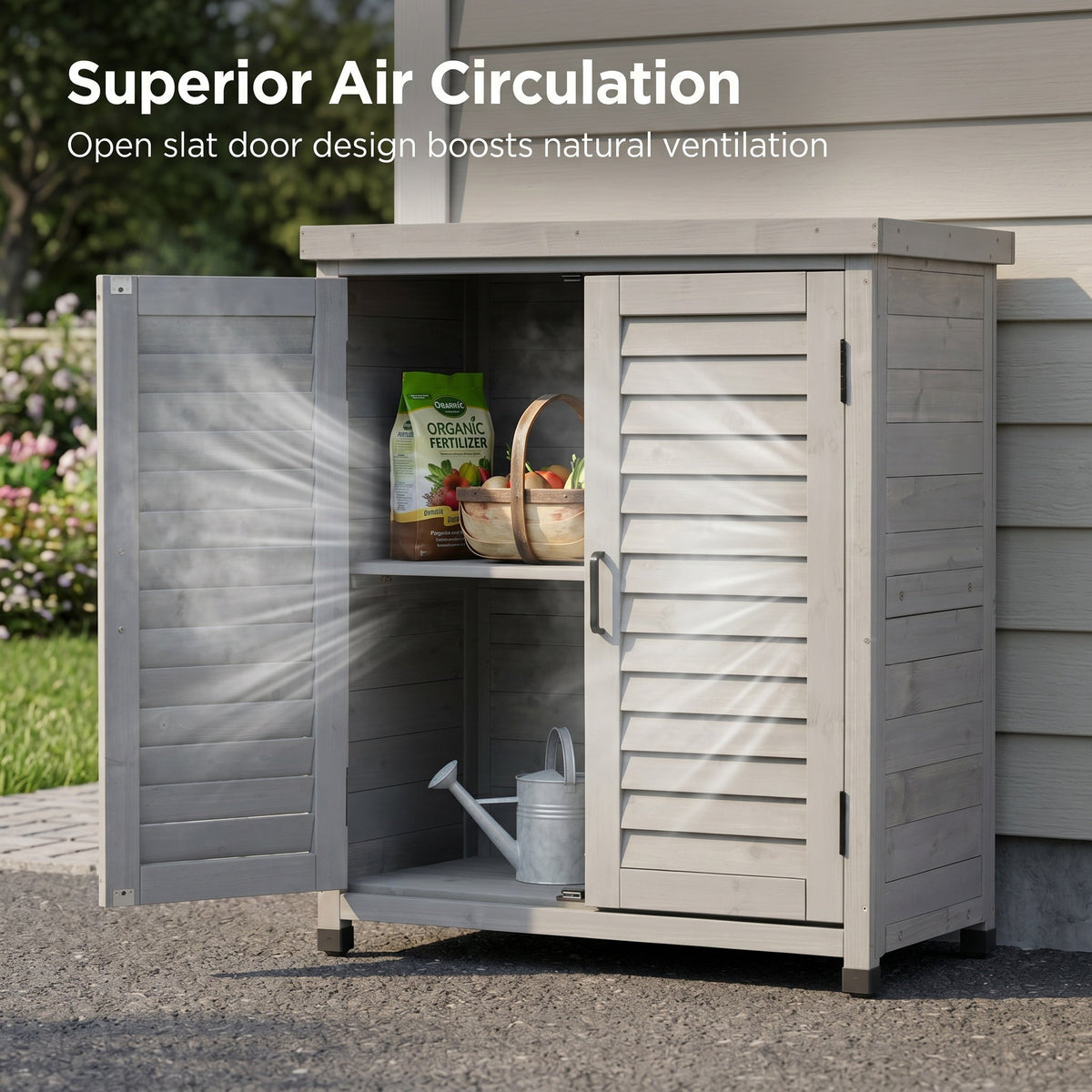 Potting Bench with Storage Cabinet and Metal Table Top