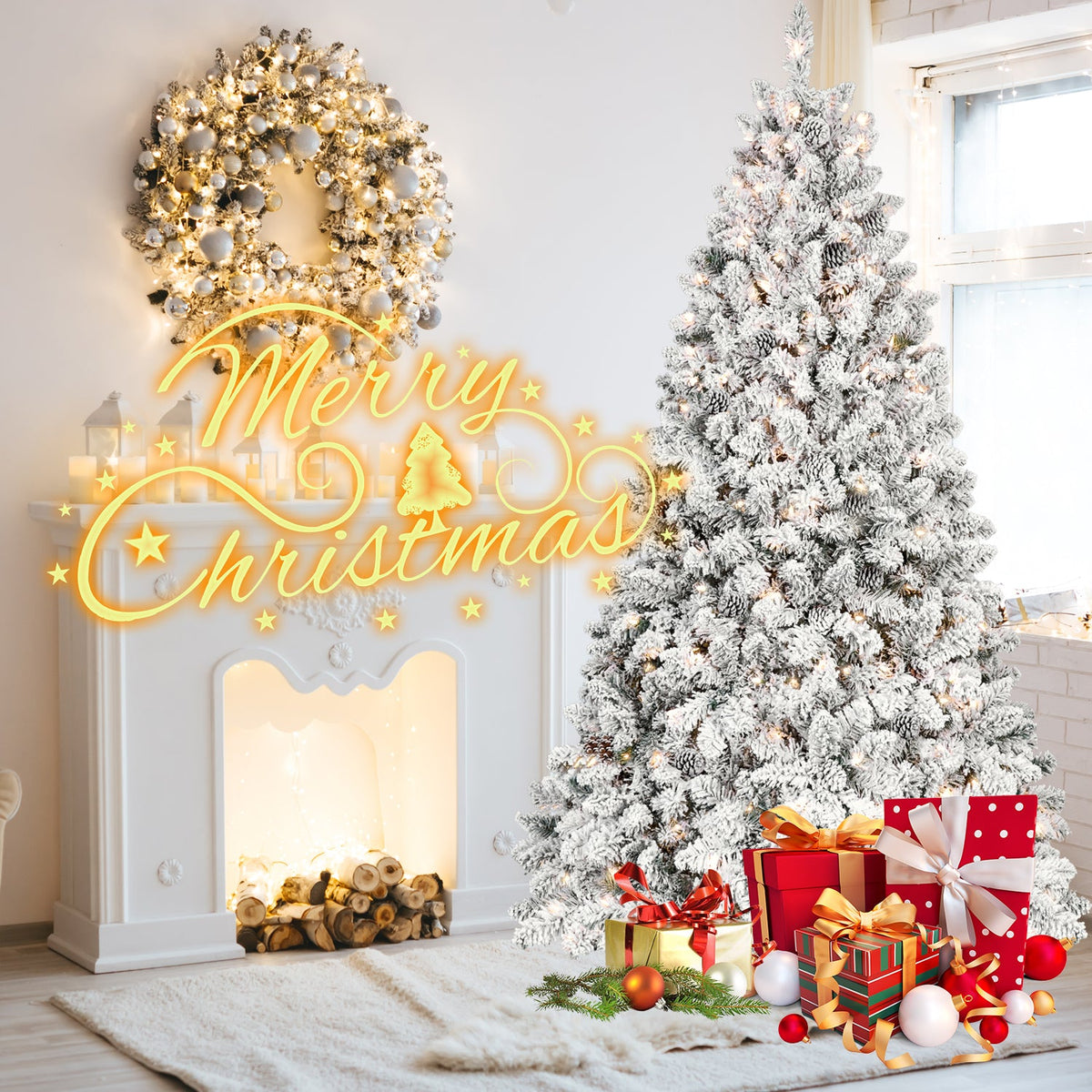 5Ft Flocked Christmas Tree with 300 UL Lights