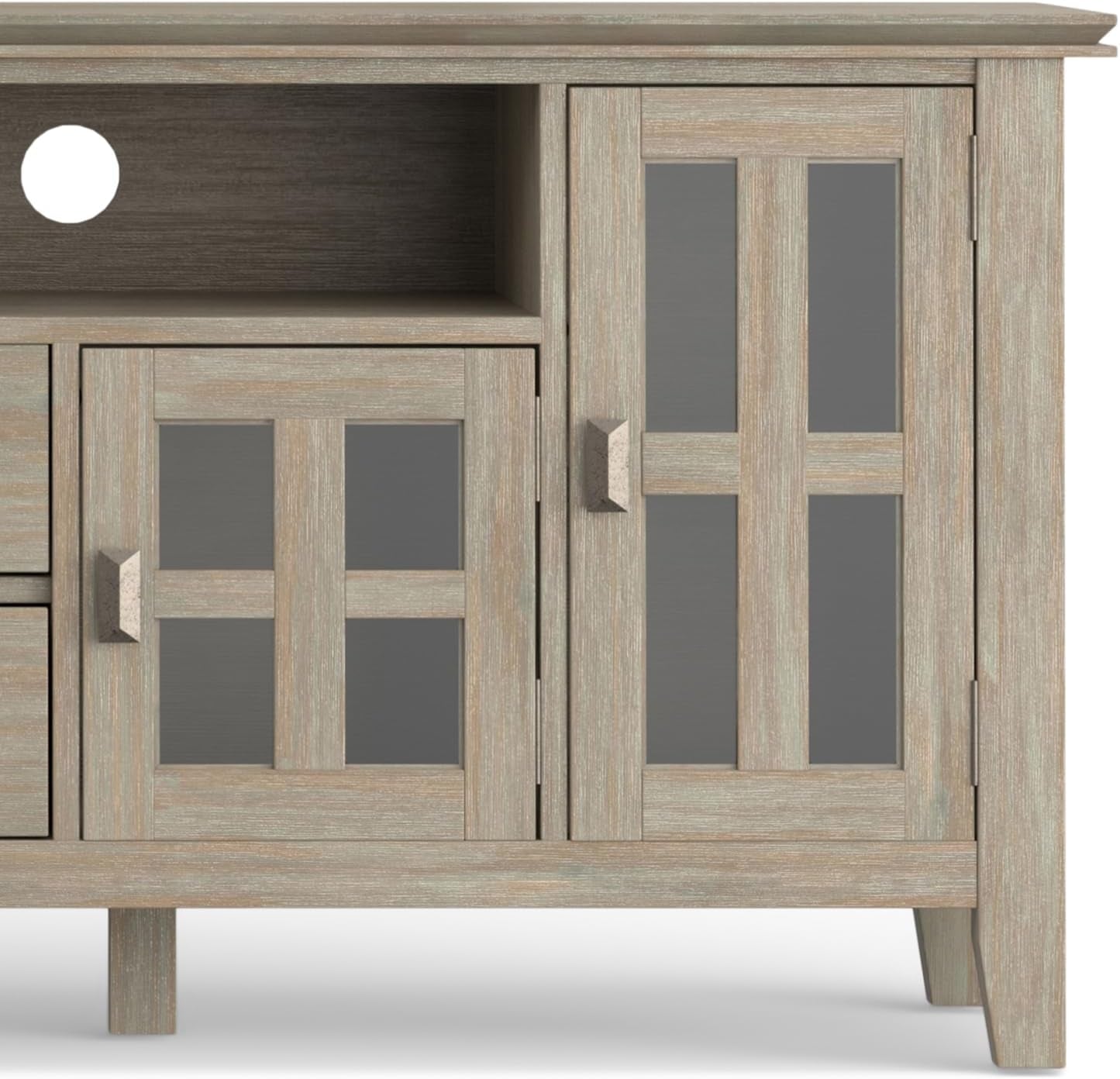 Solid Wood TV Stand 72 Inch Wide Distressed Grey Finish