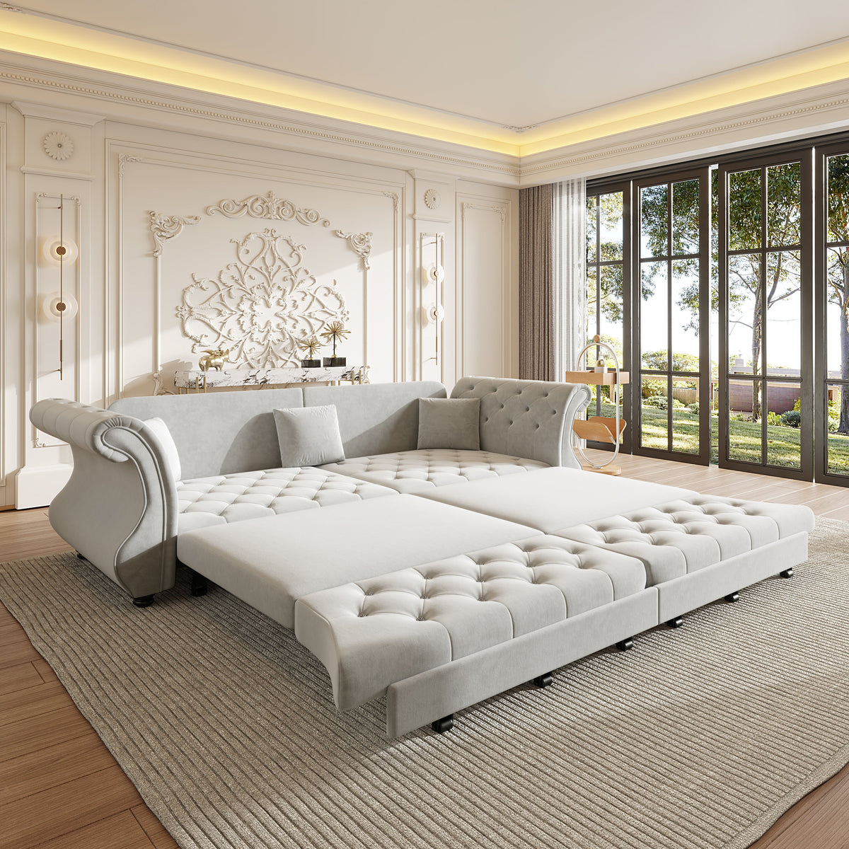 97.6" Oversized Chesterfield Pull Out Sofa Bed