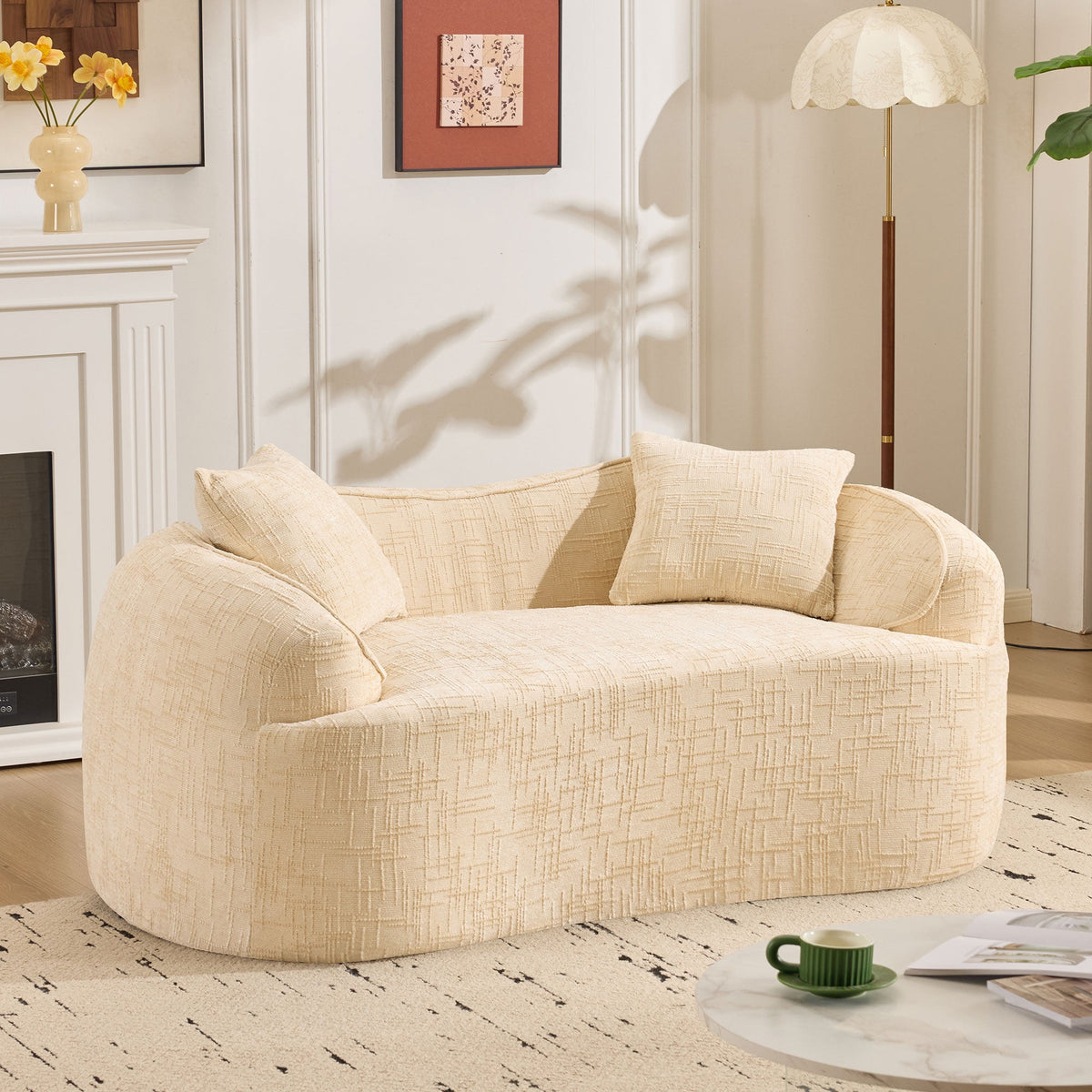Beige Curved Two-Person Compress Sofa