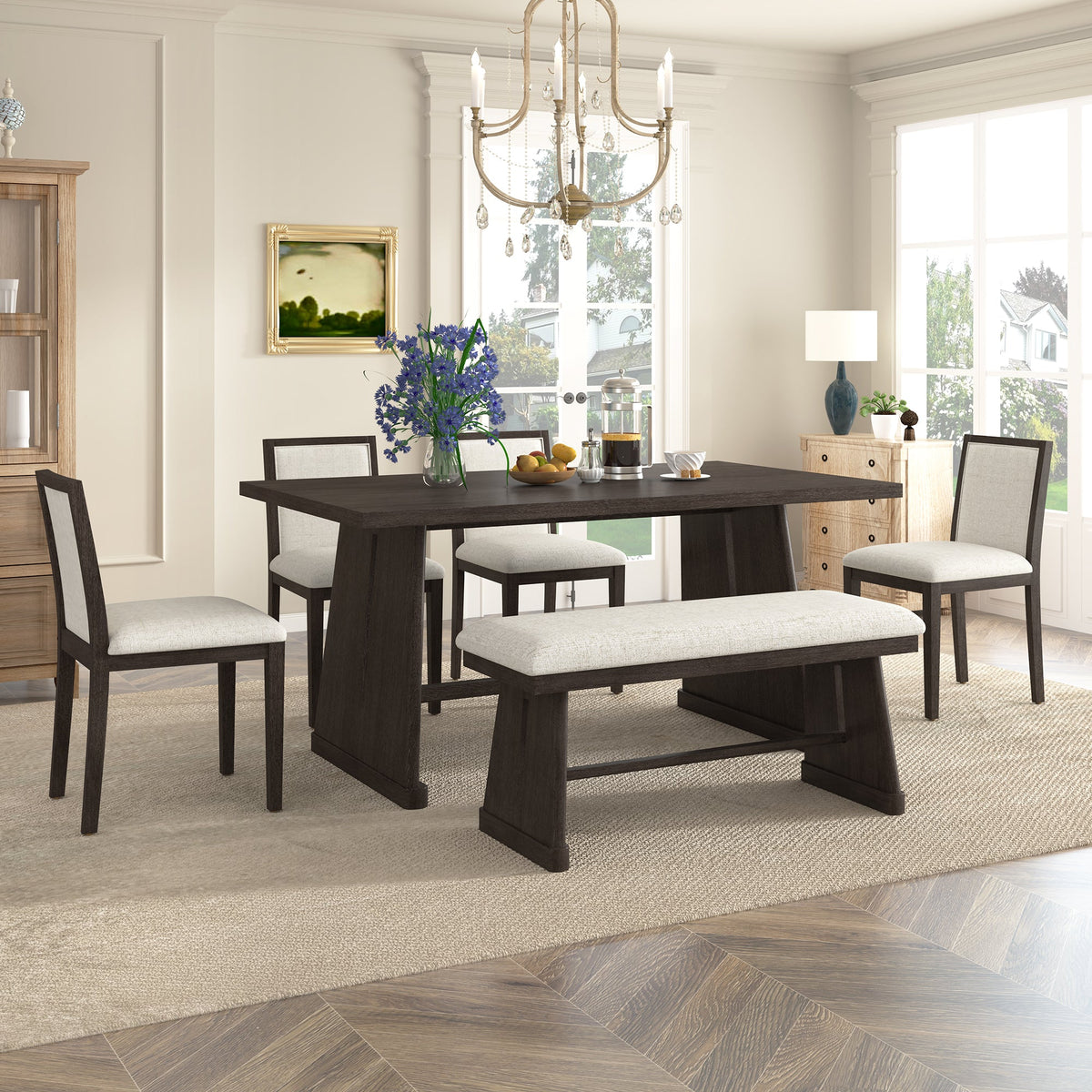 TREXM 6-Piece Rustic Farmhouse Dining Table Set