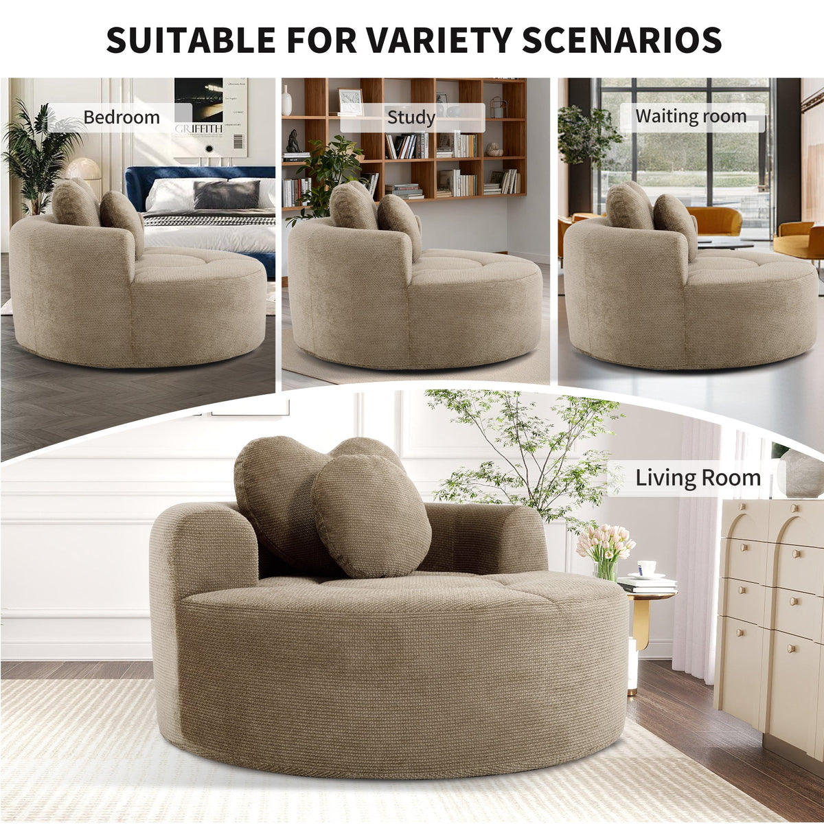 Round Sofa Bed with Memory Foam Sectional Couches for Living Room
