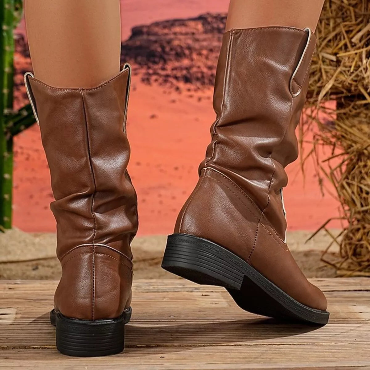 Round Toe Block Heels Boots
