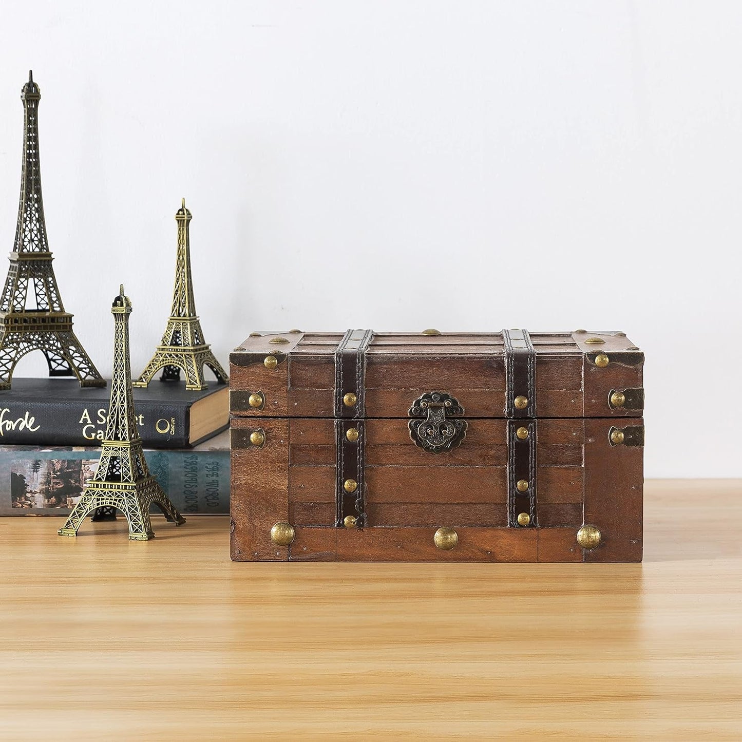 Wooden Treasure Chest 11x7x5.5 Hinged Lid Keepsakes