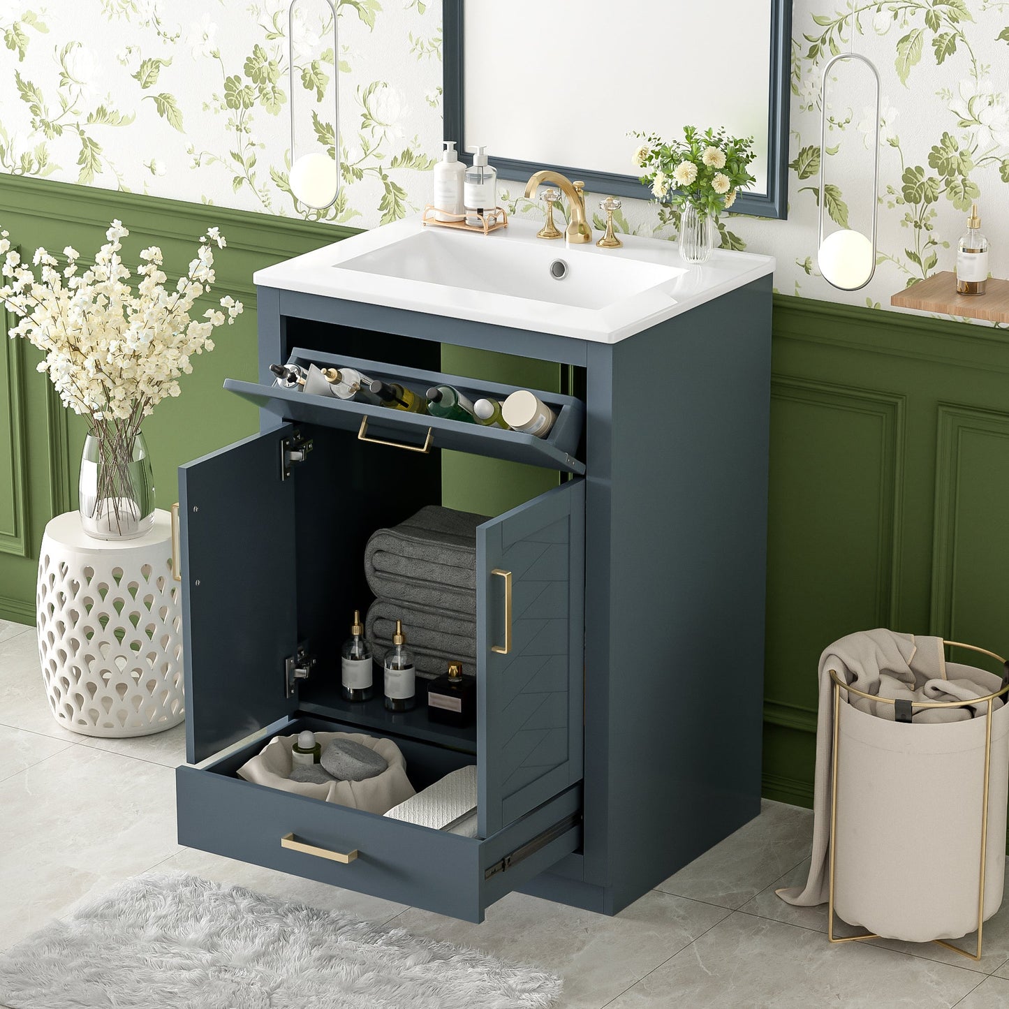 24" Bathroom Vanity with Integrated Ceramic Sink