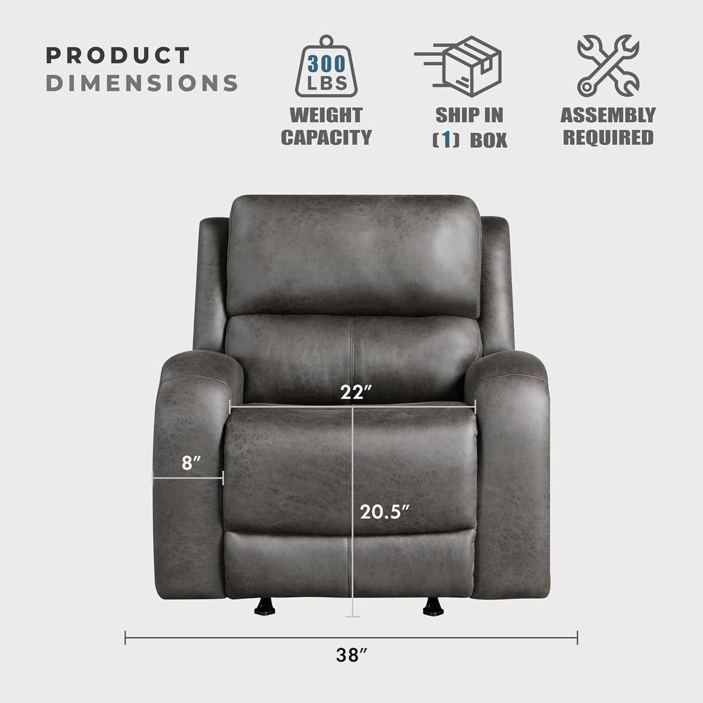 Grey Rocker Recliner Chair With Manual Recline Living Room