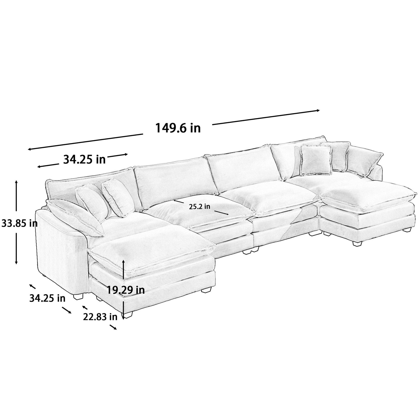 Cloud - Like Comfy Soft Upholstered 4 Seater Modular Sofa