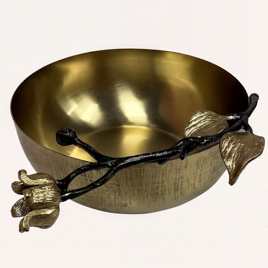 Deep Serving Bowl – Small Stainless Steel Bowl With Orchid Design Accent