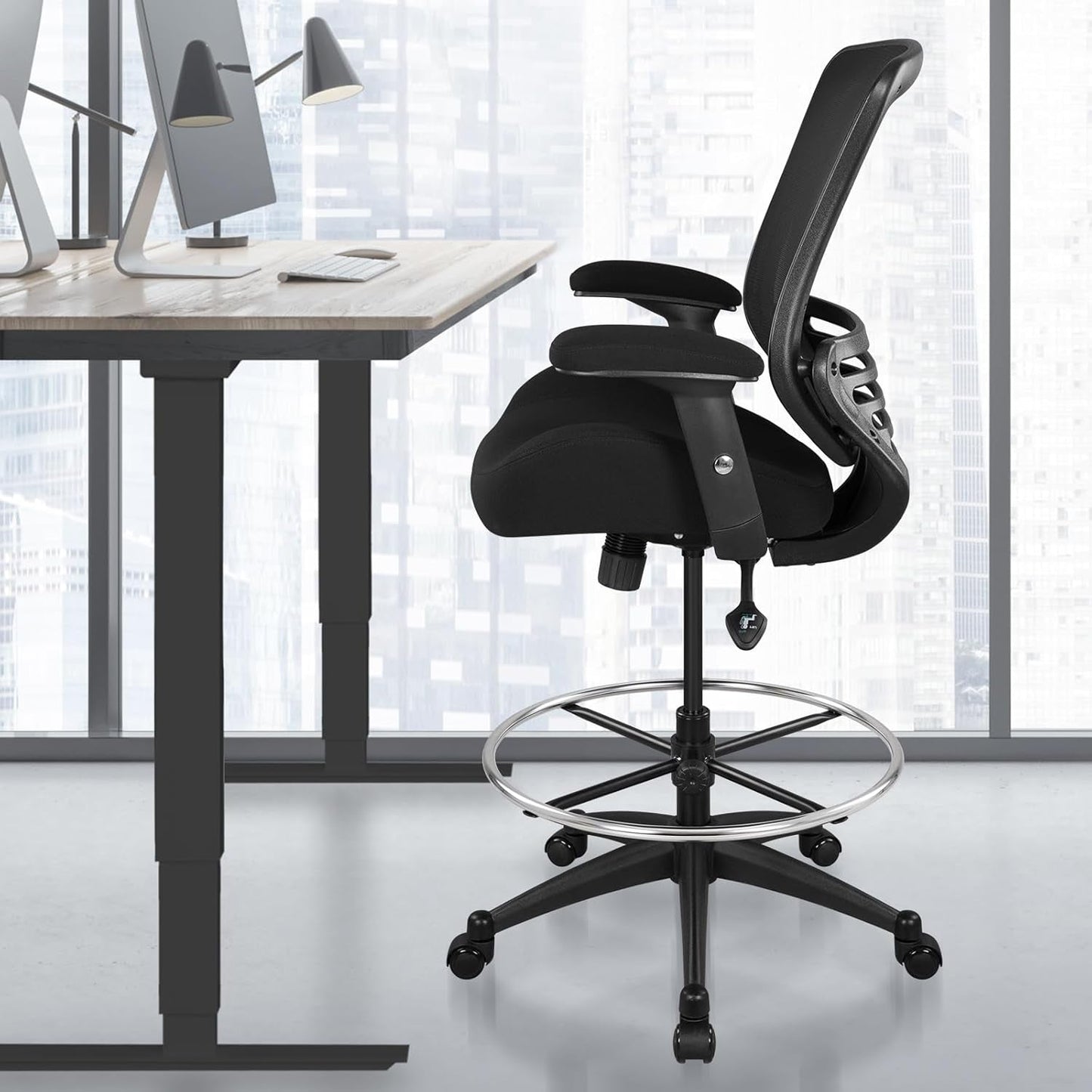 400Lbs Ergonomic Drafting Chair Height Adjustable Foot Ring