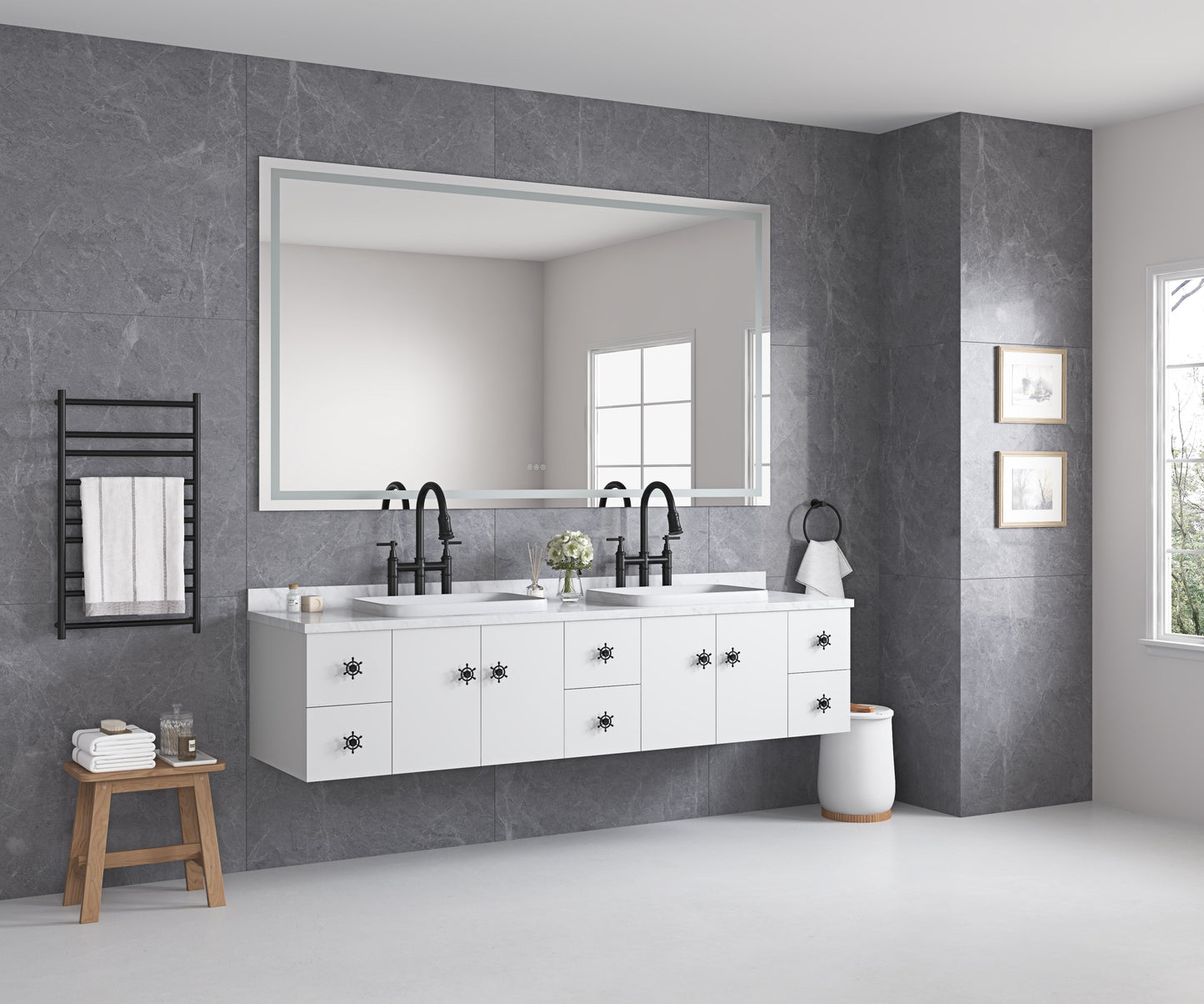 84 x 48 Inch LED Bathroom Mirror with Front and Backlight