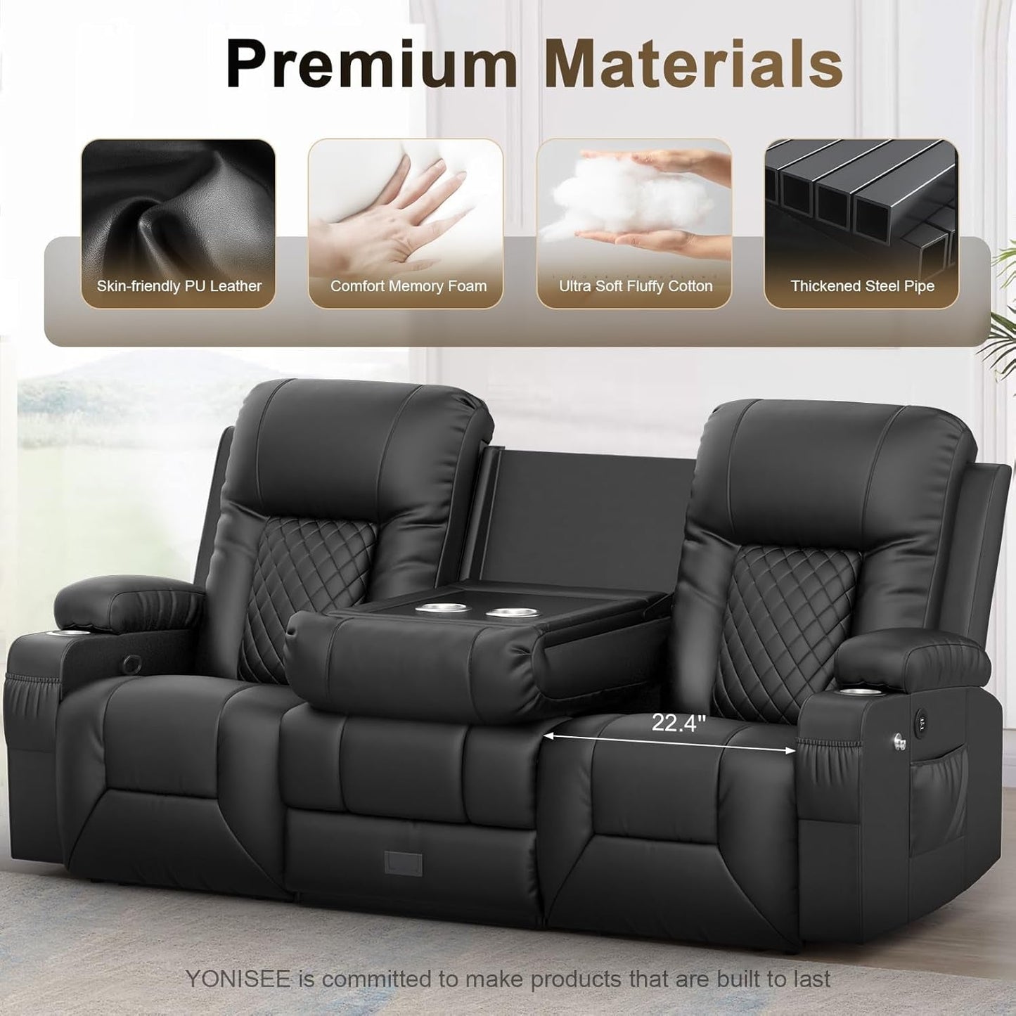 Three Seat Recliner Sofa With Flip Backrest And USB Ports