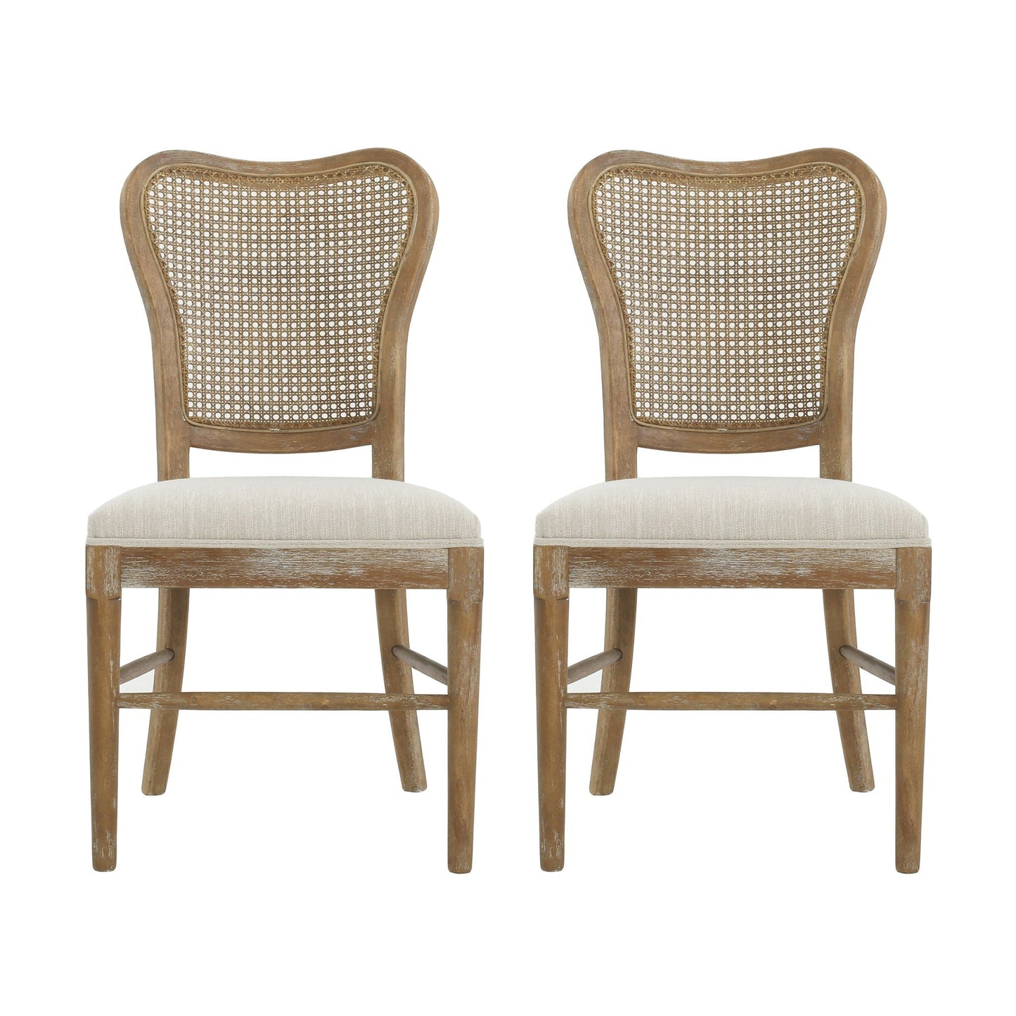 Classic Retro Dining Chair (Set of 2) with Rattan Backrest - Dark Brown / Beige