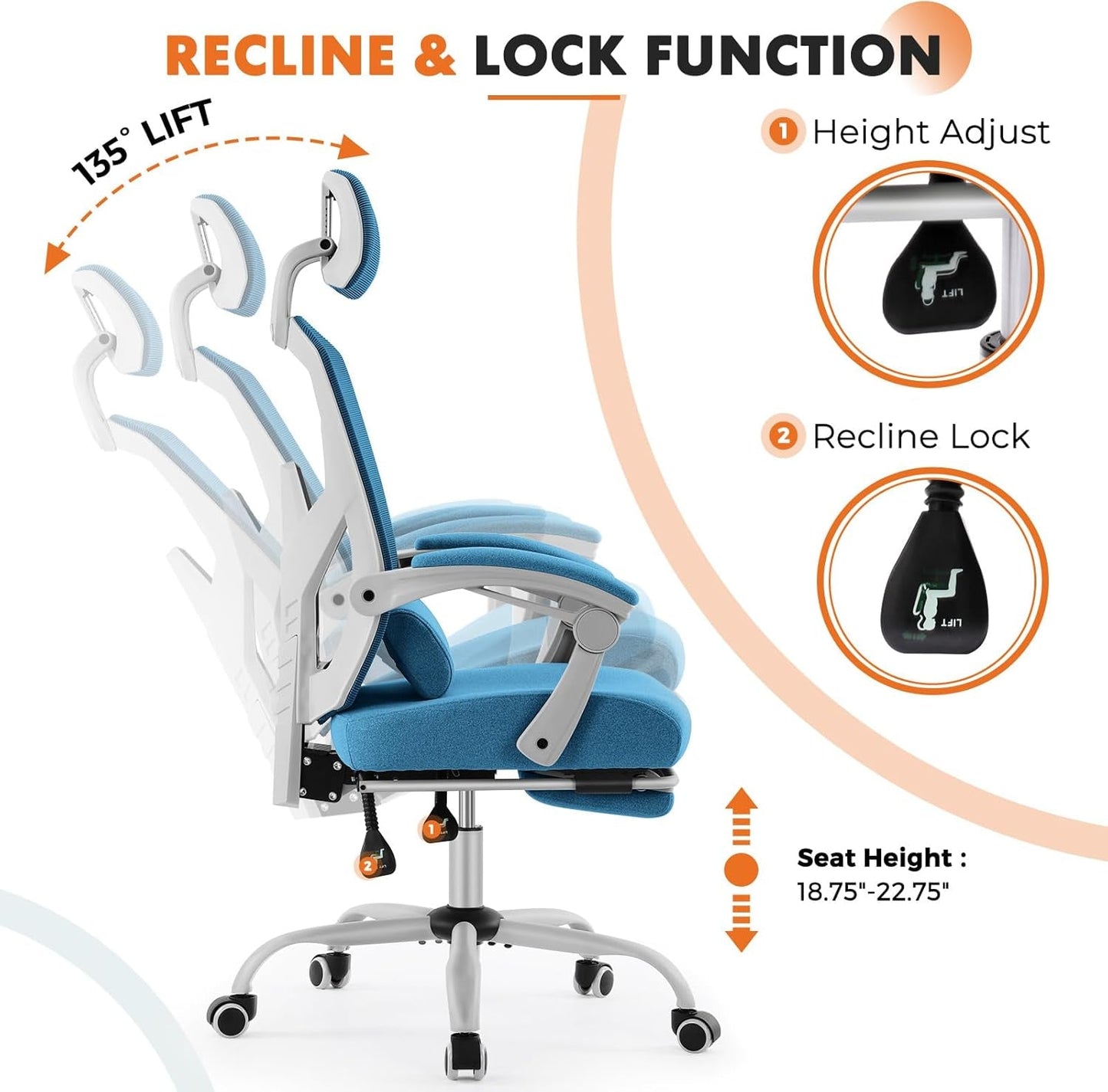 Blue Ergonomic Mesh Office Chair With Lumbar Support