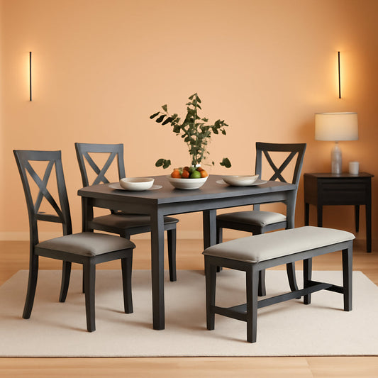 Grey Wooden Rectangular Dining Table Set Of 6 For Home