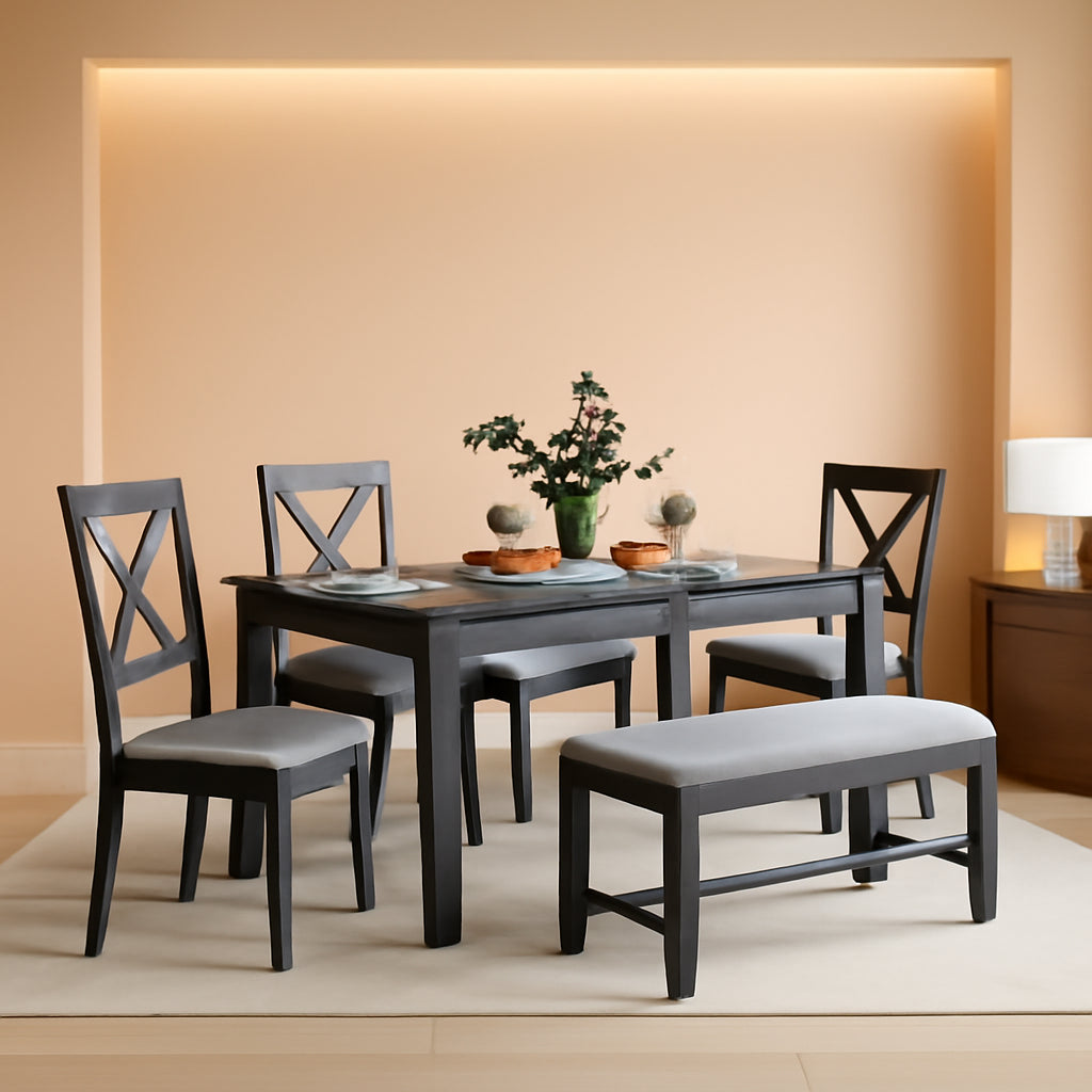 Elegant Grey Rectangular Dining Table Set For Six People