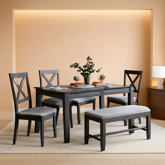 Elegant Grey Rectangular Dining Table Set For Six People