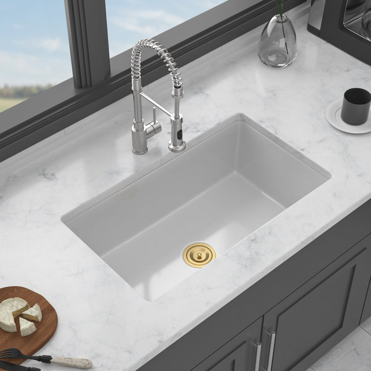 32" Undermount Single Bowl Fireclay Kitchen Sink