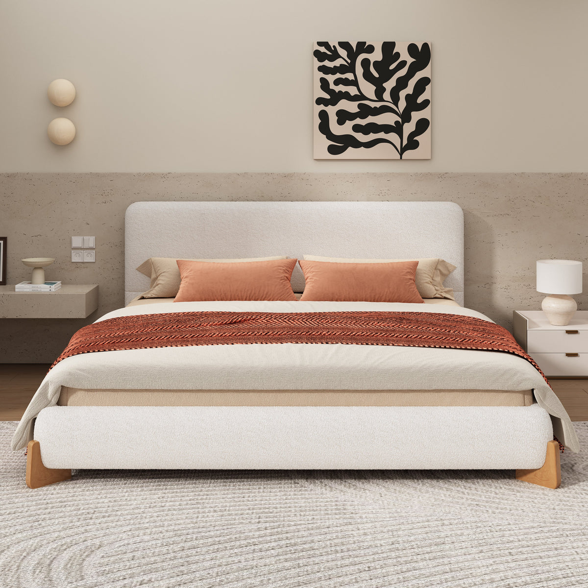 Elegant Boucle Upholstered Bed in Queen Size