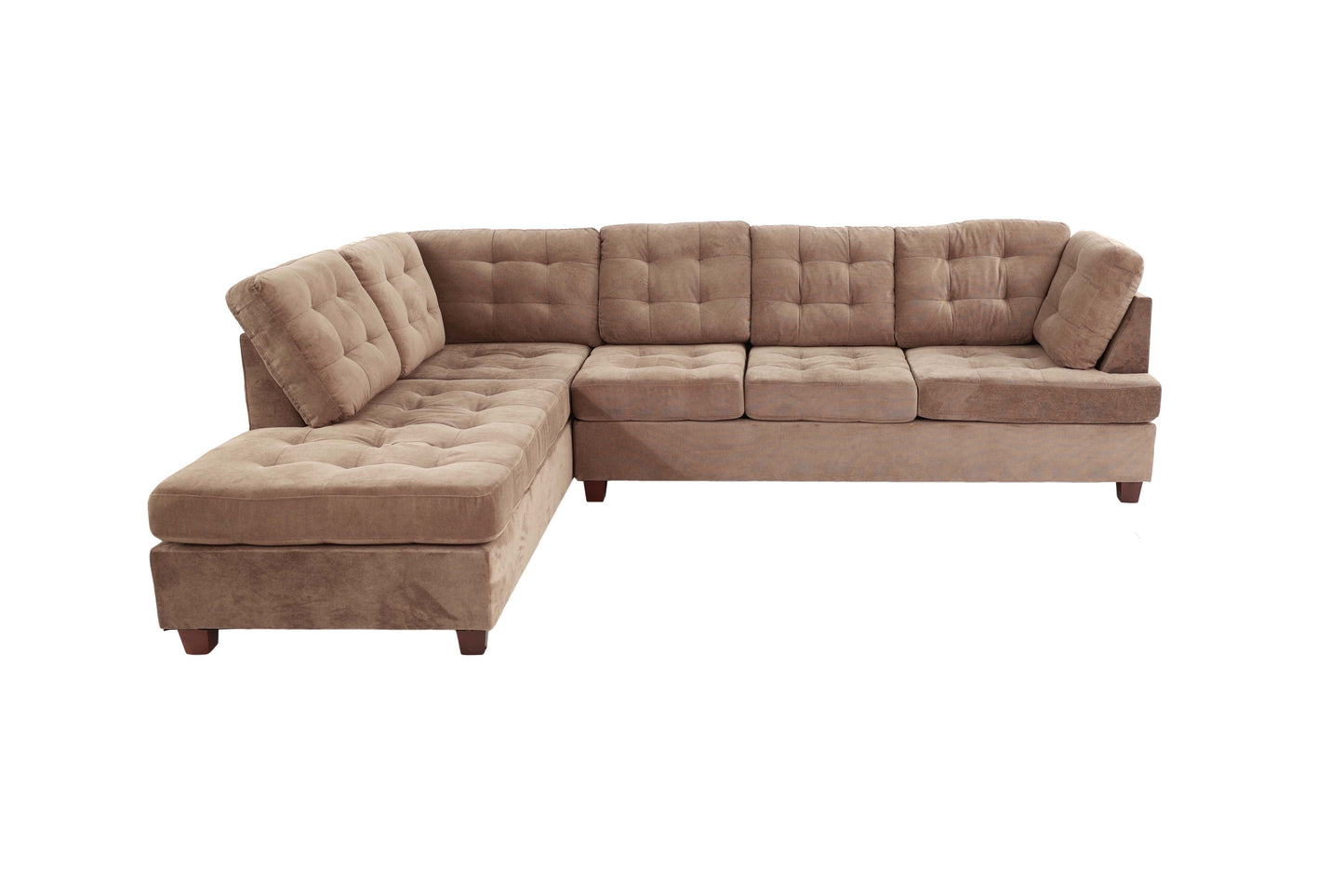Living Room Sectional Waffle Suede Truffle Color Sectional Sofa
