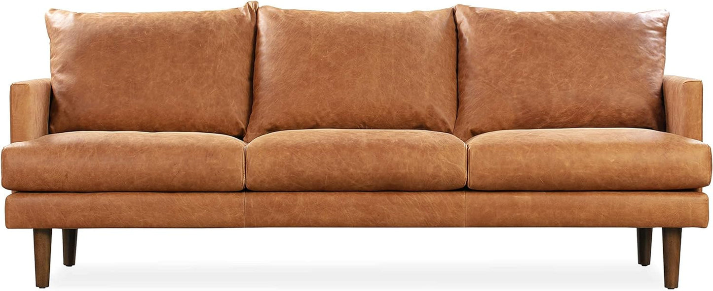Girona 88 Inch Leather Sofa Cognac Tan With Tufted Back
