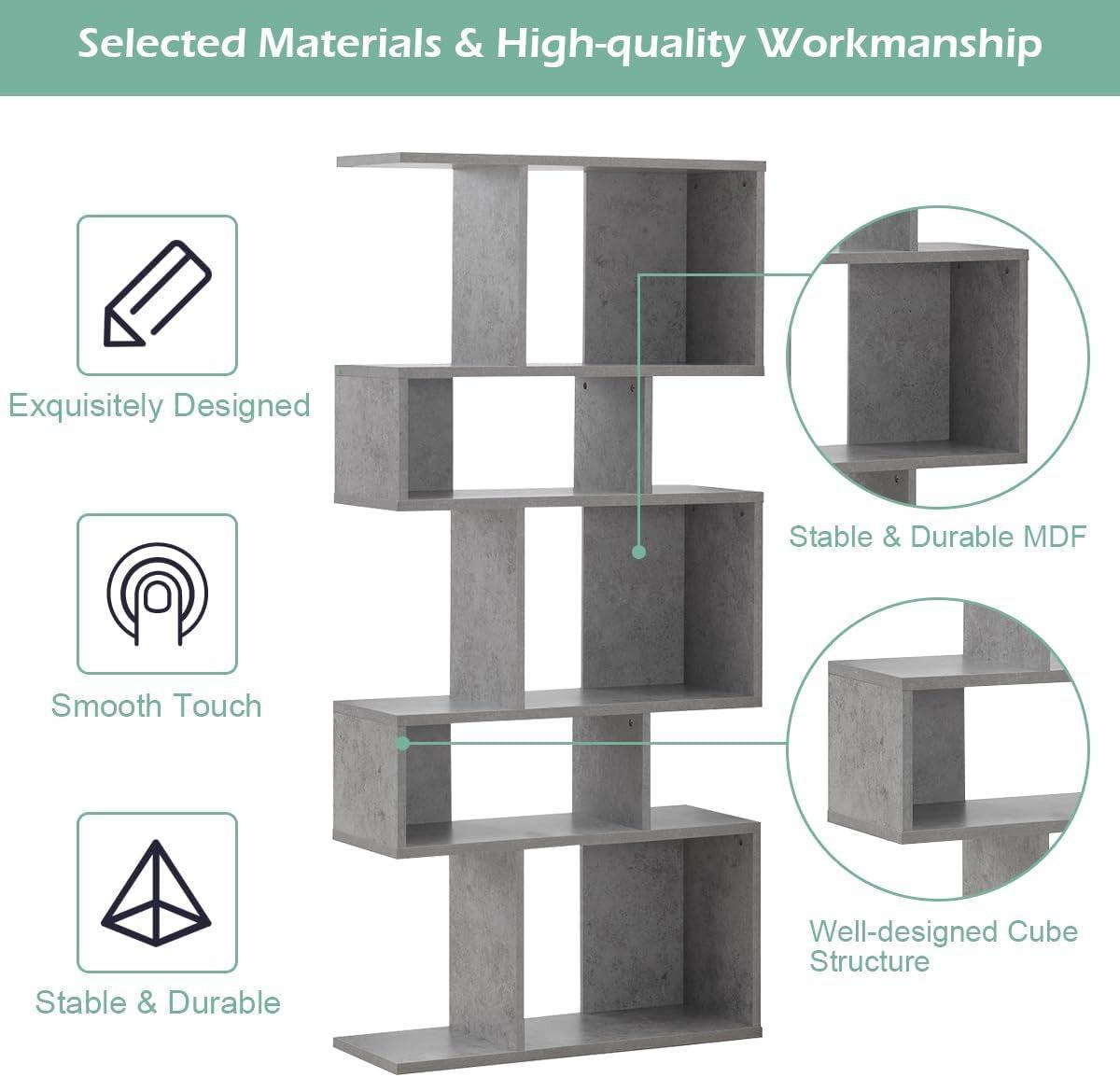 Gray Five Tier Geometric Bookshelf Set Of 2 70 Inch Tall