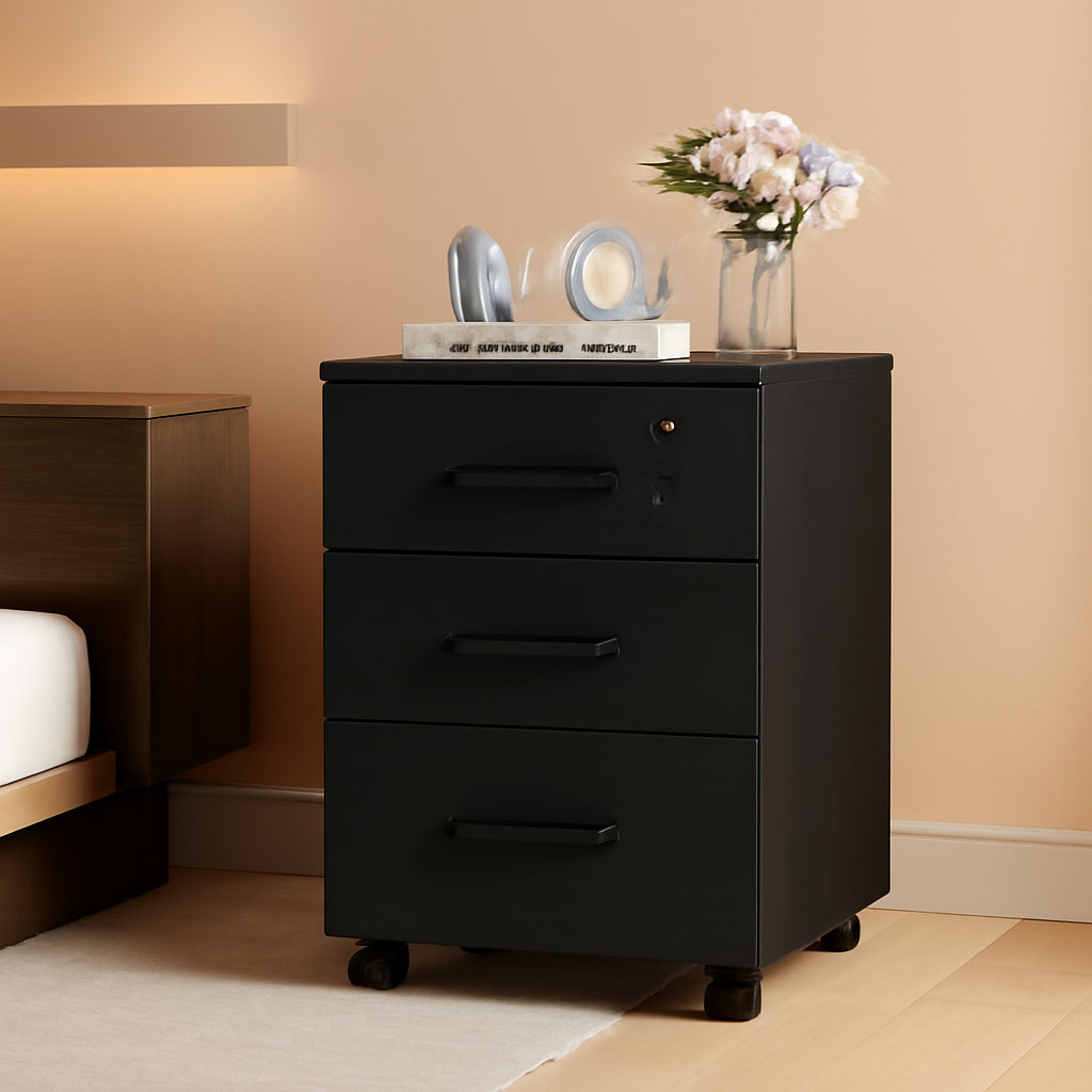 3 Drawer Wood Mobile File Cabinet With Wheels Black Under Desk Office Storage For Home Office Use