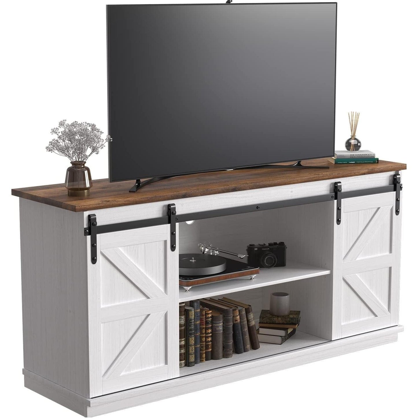 65 Inch Farmhouse TV Stand With Sliding Barn Doors