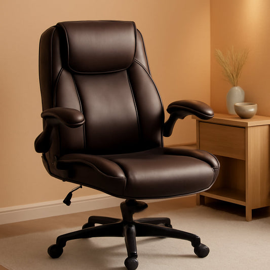 Brown PU Leather Office Chair With Adjustable Height