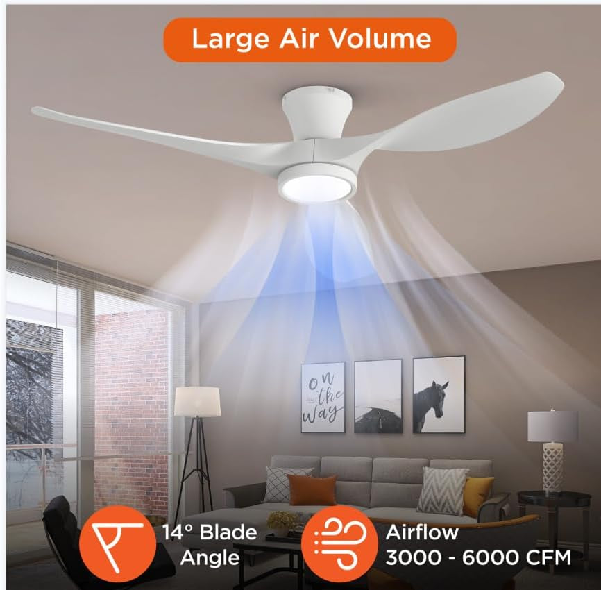 52 Inch Ceiling Fan With Remote And Quiet DC Motor, showcasing large air volume and elegant design in a modern living room.