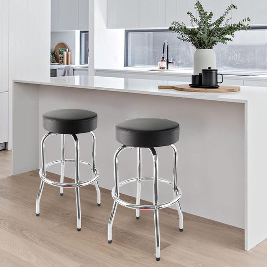 29 Inch Iron Backless Swivel Bar Stool With Padded Black Leatherette Seat And Chrome Frame