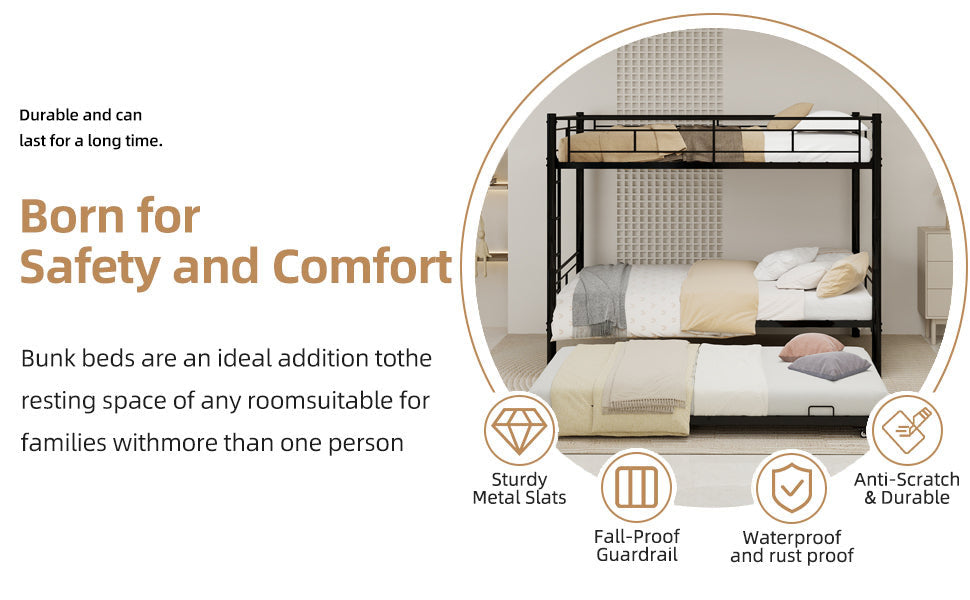 Black Twin Metal Triple Bunk Bed – Space-Saving and Modern
