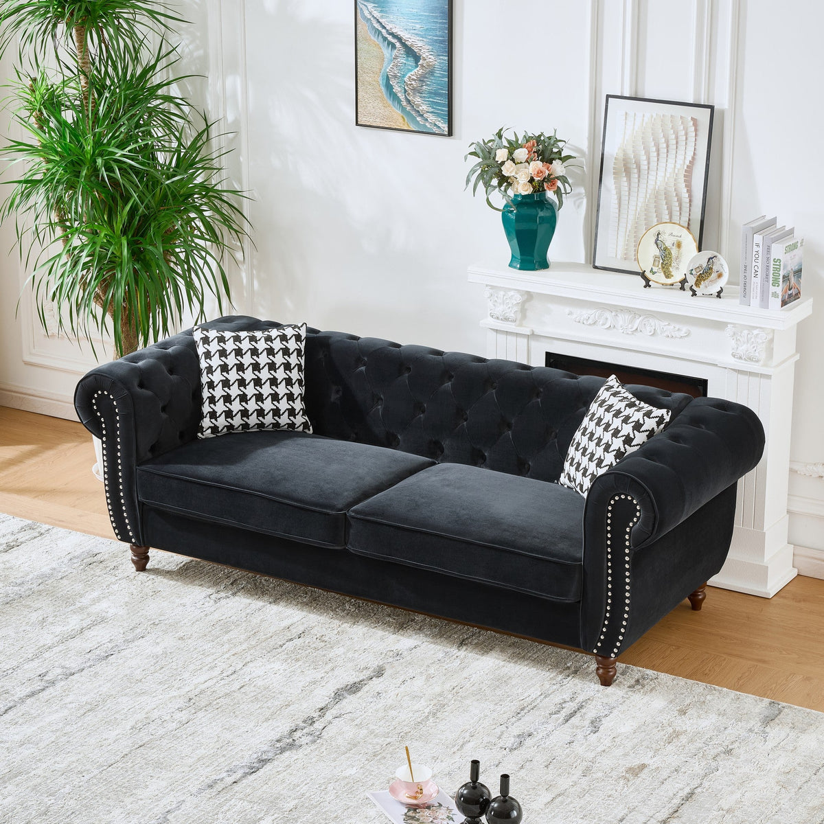 Chesterfield Velvet Upholstery Fabric Sofa - 3 Seater