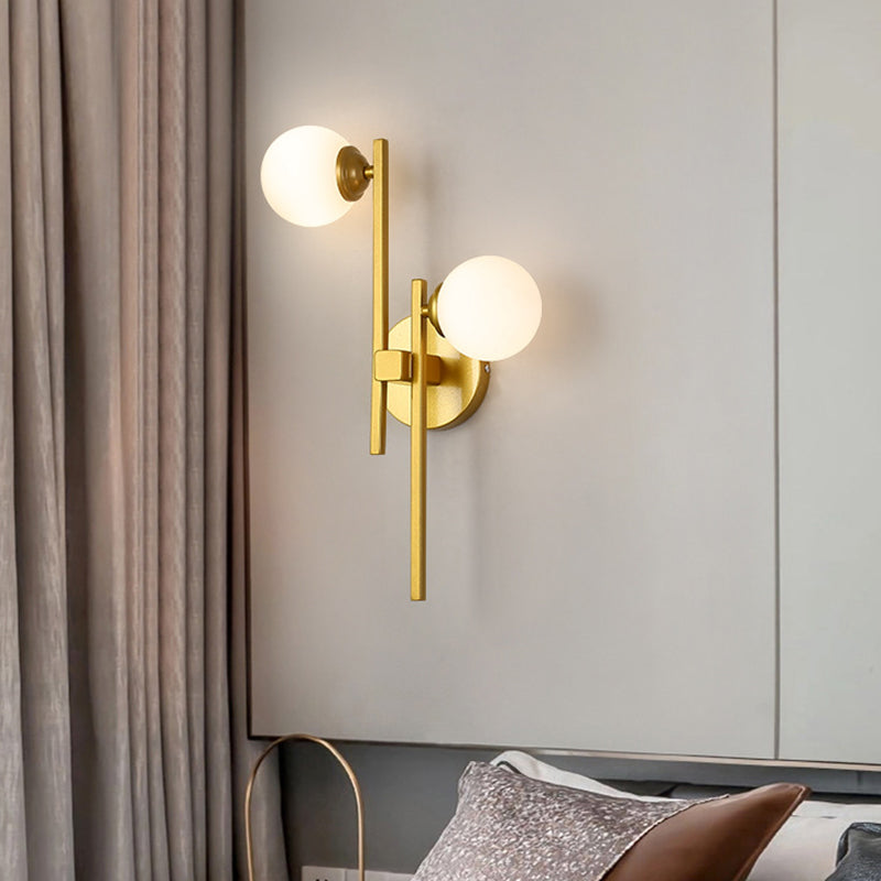 Sydney Modern Gold Wall Lamp with Opal Glass Shades