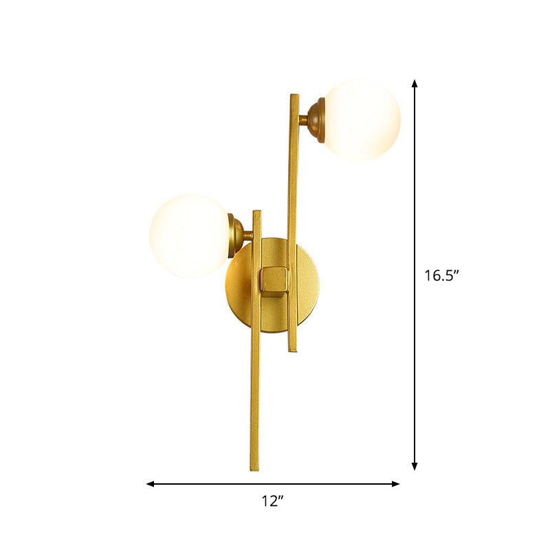 Sydney Modern Gold Wall Lamp with Opal Glass Shades