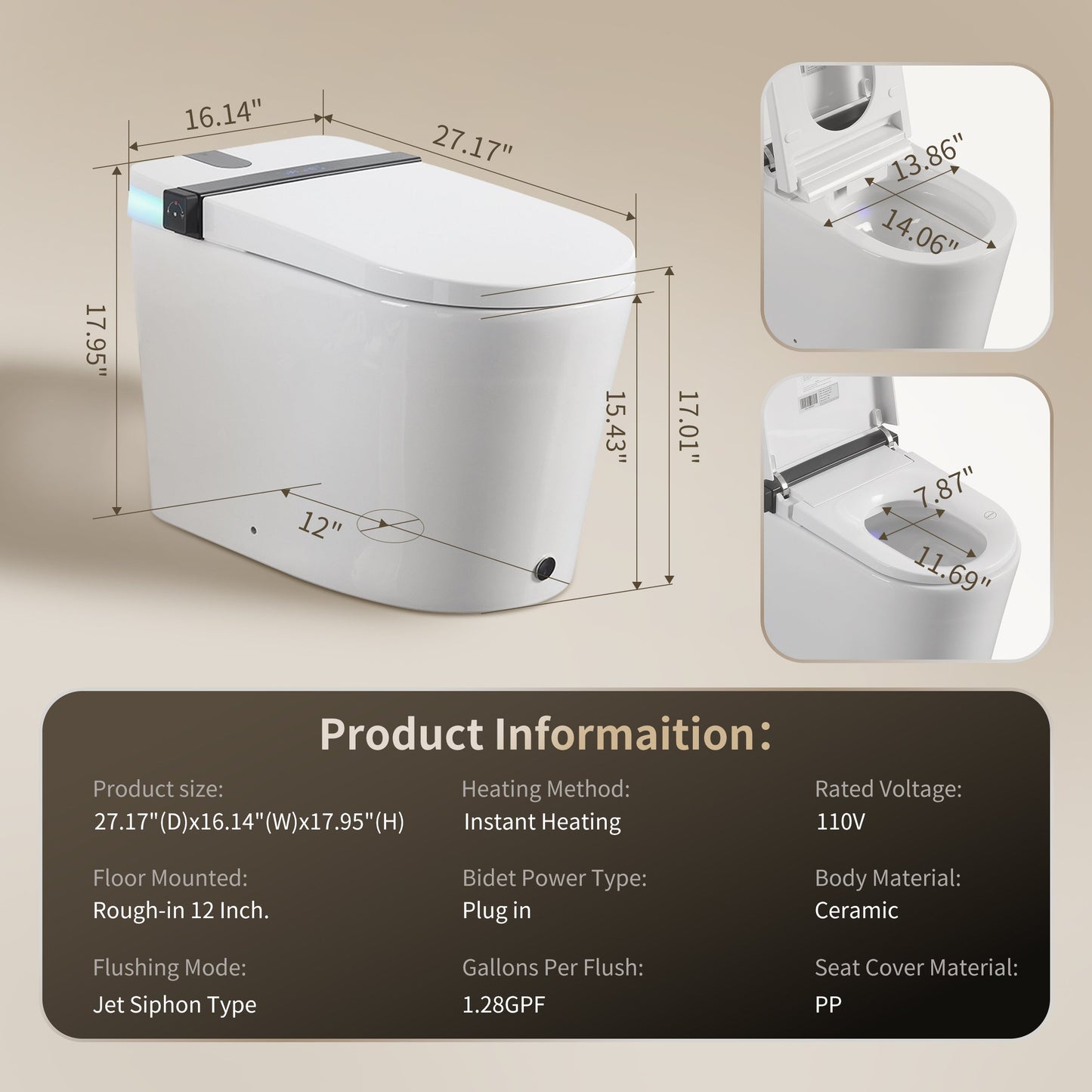 Smart Toilet with Built-in Bidet Seat